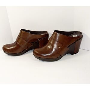 New Dansko Francine Wedge Clogs Studded Brown Leather Chunky Mule Comfort 39/9